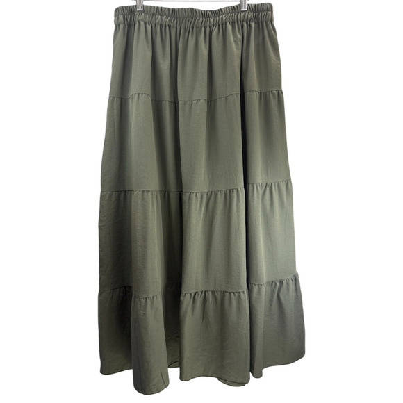 NWT Fashion Green High Waist Ricrac Wavy A Line Skirt XL Tiered Flowy Boho Flowy - Picture 2 of 5